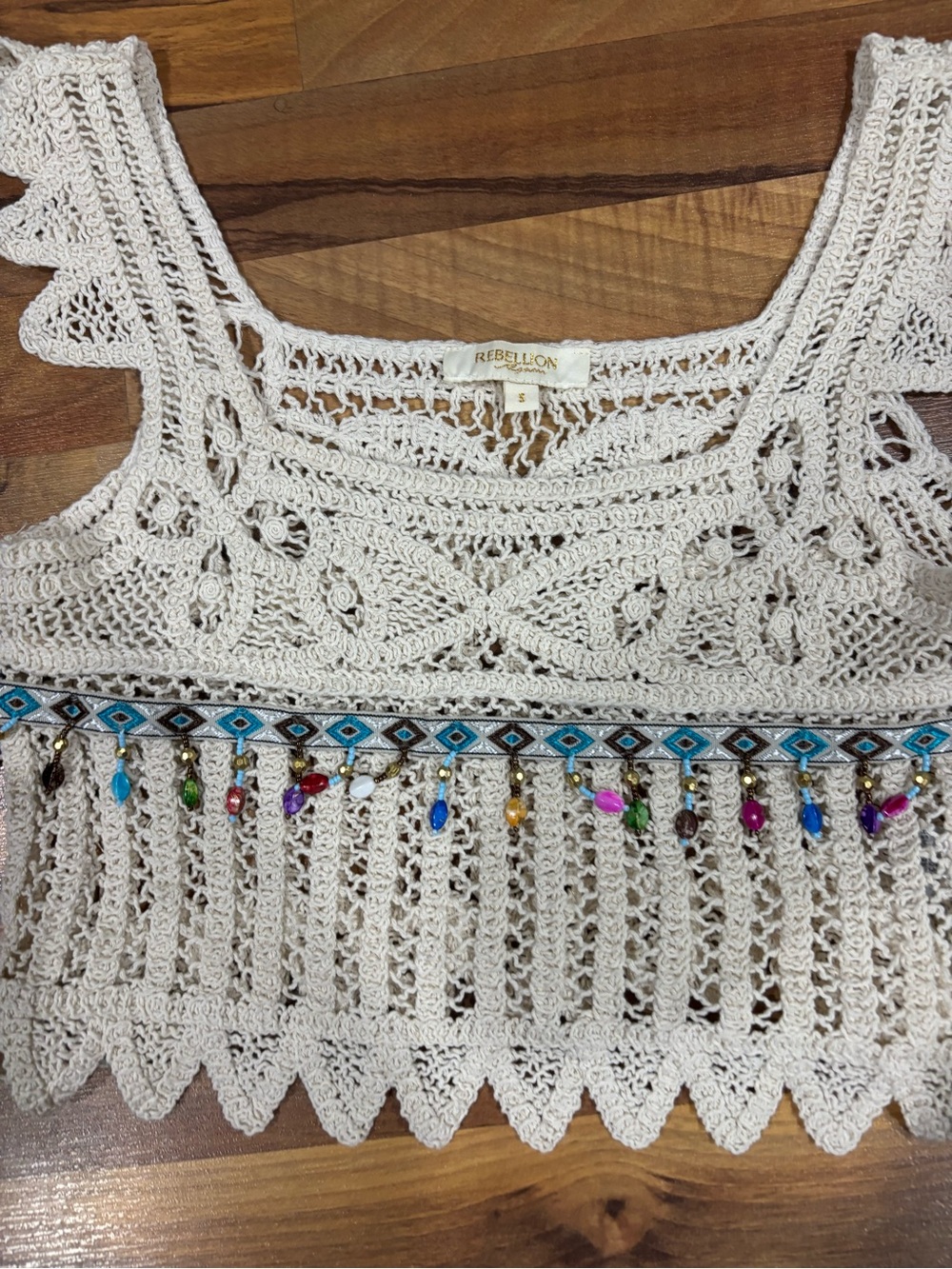 Rebellion crochet boho beaded braid crop top - Picture 2 of 4